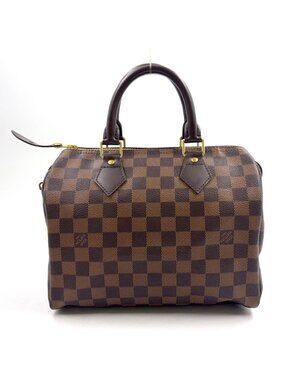 Louis Vuitton Speedy 25 Damier Ebene Leather Brown Handbag Gold